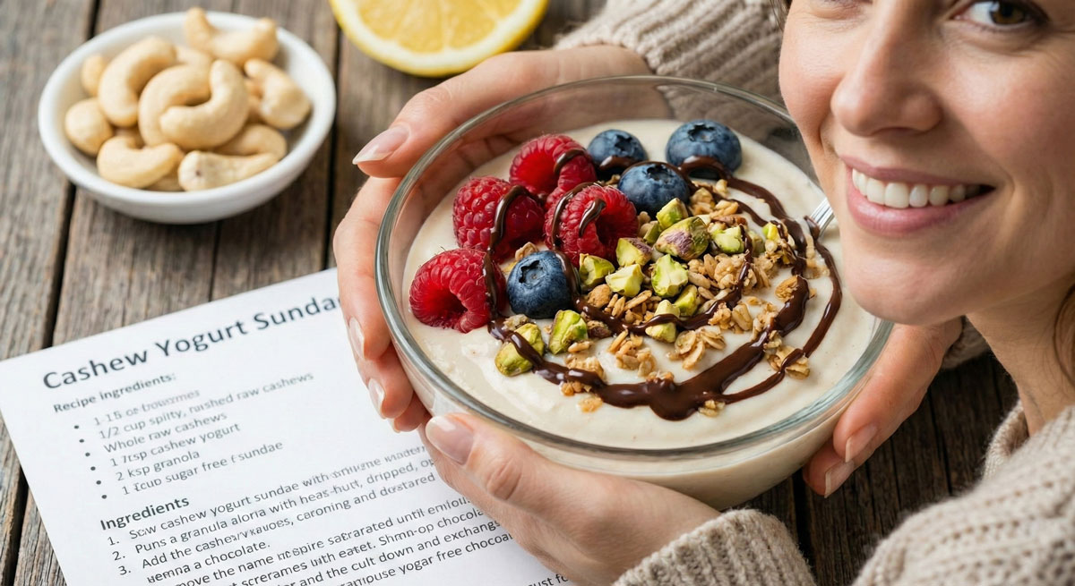 Homemade Keto Cashew Yogurt Sundae recipe - dairy-free and low-carb breakfast.