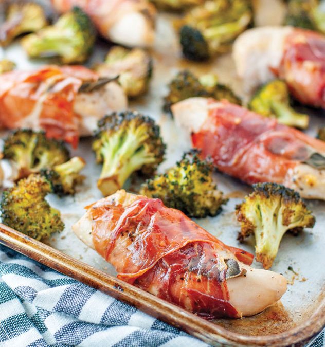 PROSCIUTTO CHICKEN AND BROCCOLI SHEET PAN MEAL