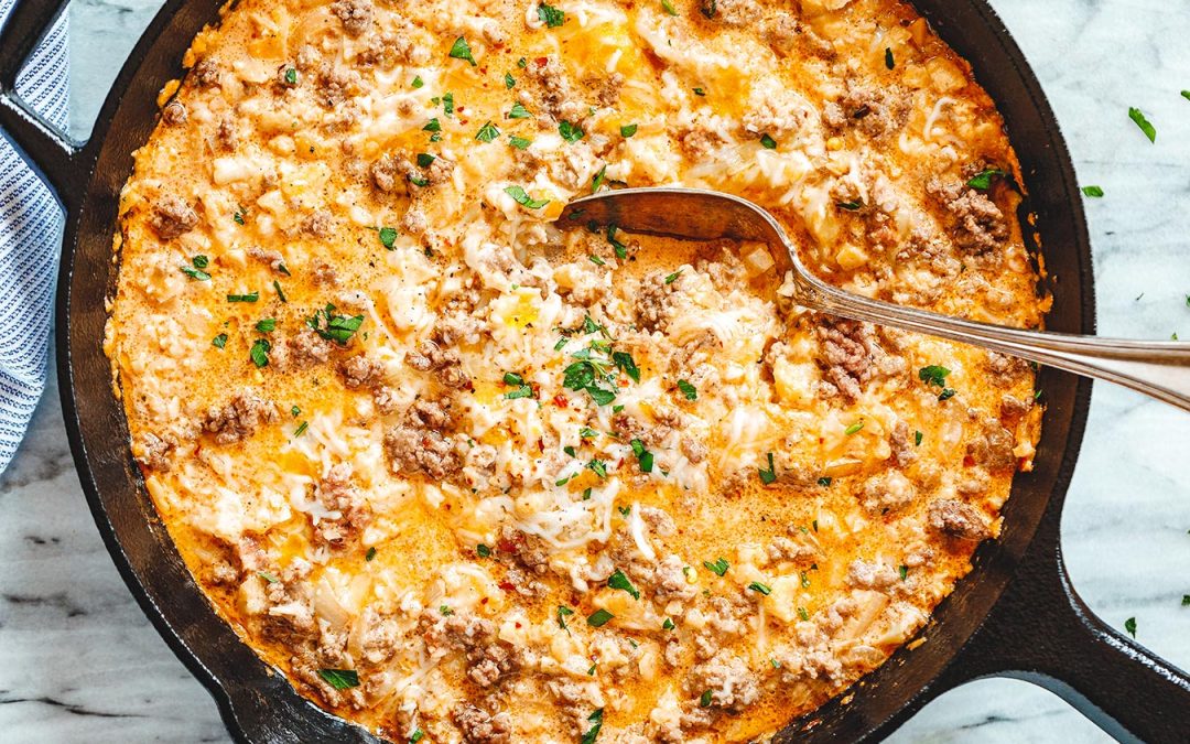 Ground Beef and Creamy Cauliflower Made in a Skillet