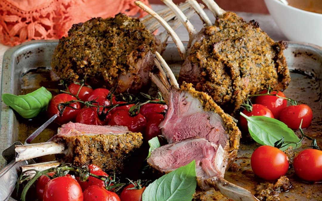 Baked lamb ribs macadamia with tomato salsa
