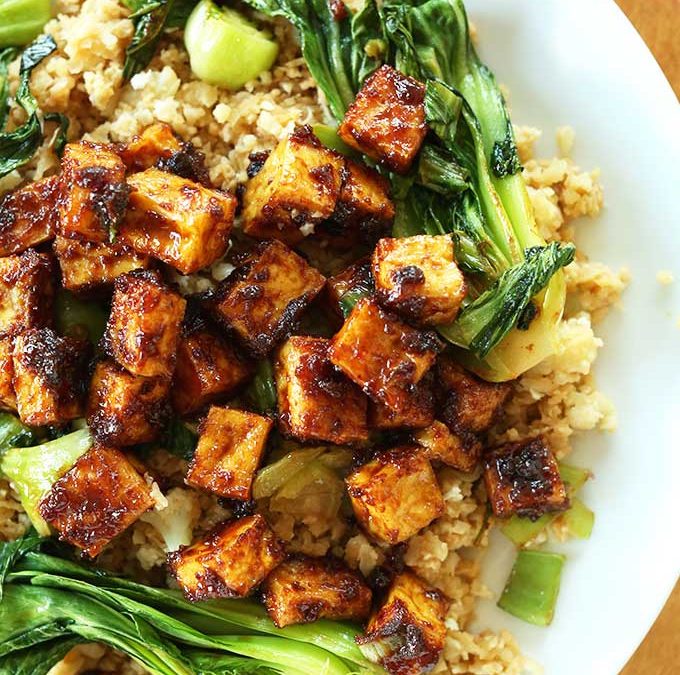 Crispy Peanut Tofu and Cauliflower Rice Stir-Fry