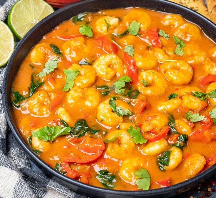 Steamed veggies and prawn with coconut milk