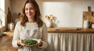 Air fryer baby spinach recipe with mustard and apple cider vinegar dressing