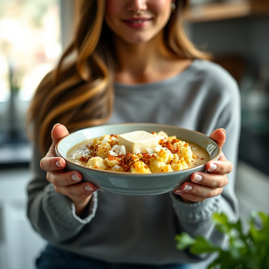 Keto Loaded Fauxtato (Cauliflower) Soup – vegetarian recipe
