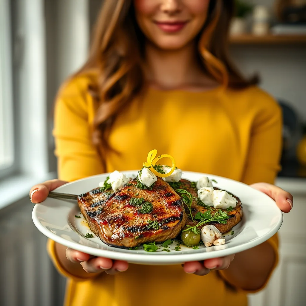 Grilled Sirloin Steak with Pesto and Feta – vegetarian recipe