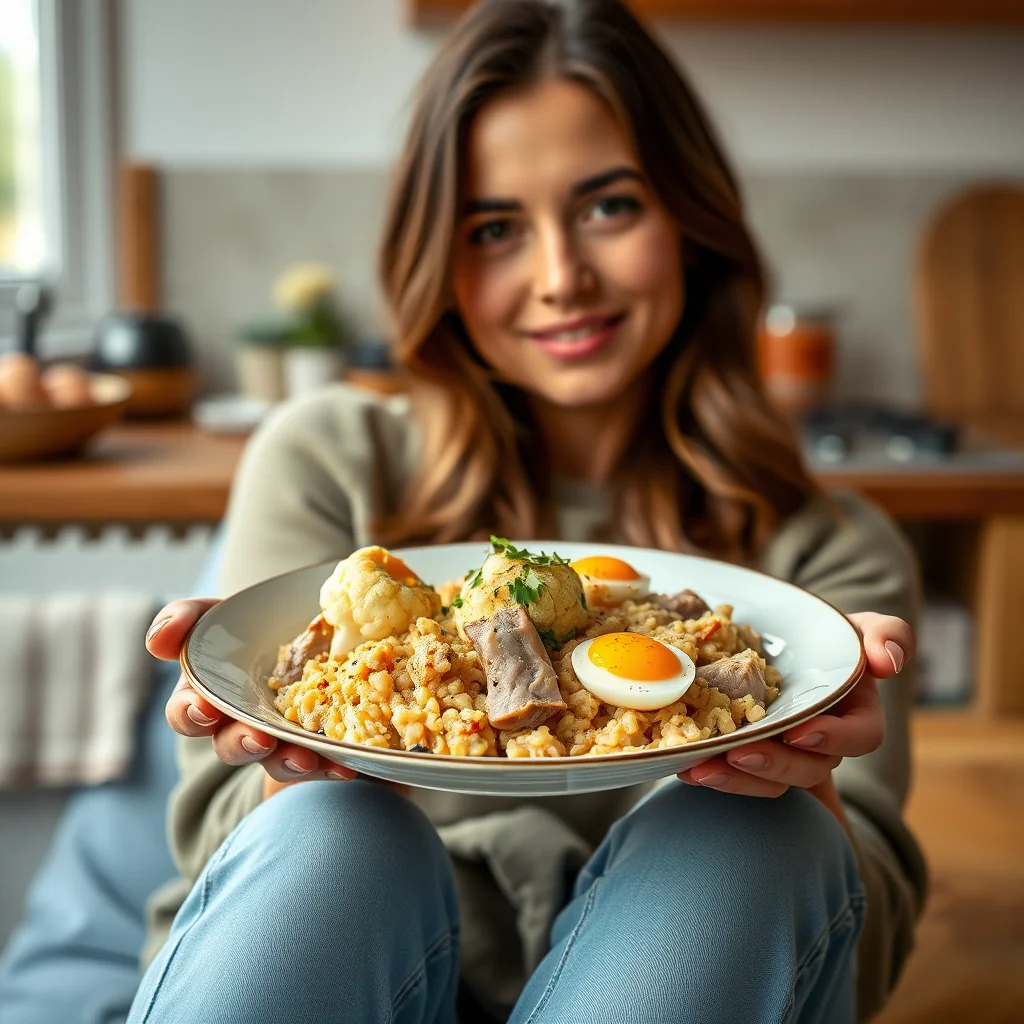 Pork Keto Risotto with Eggs – vegetarian recipe