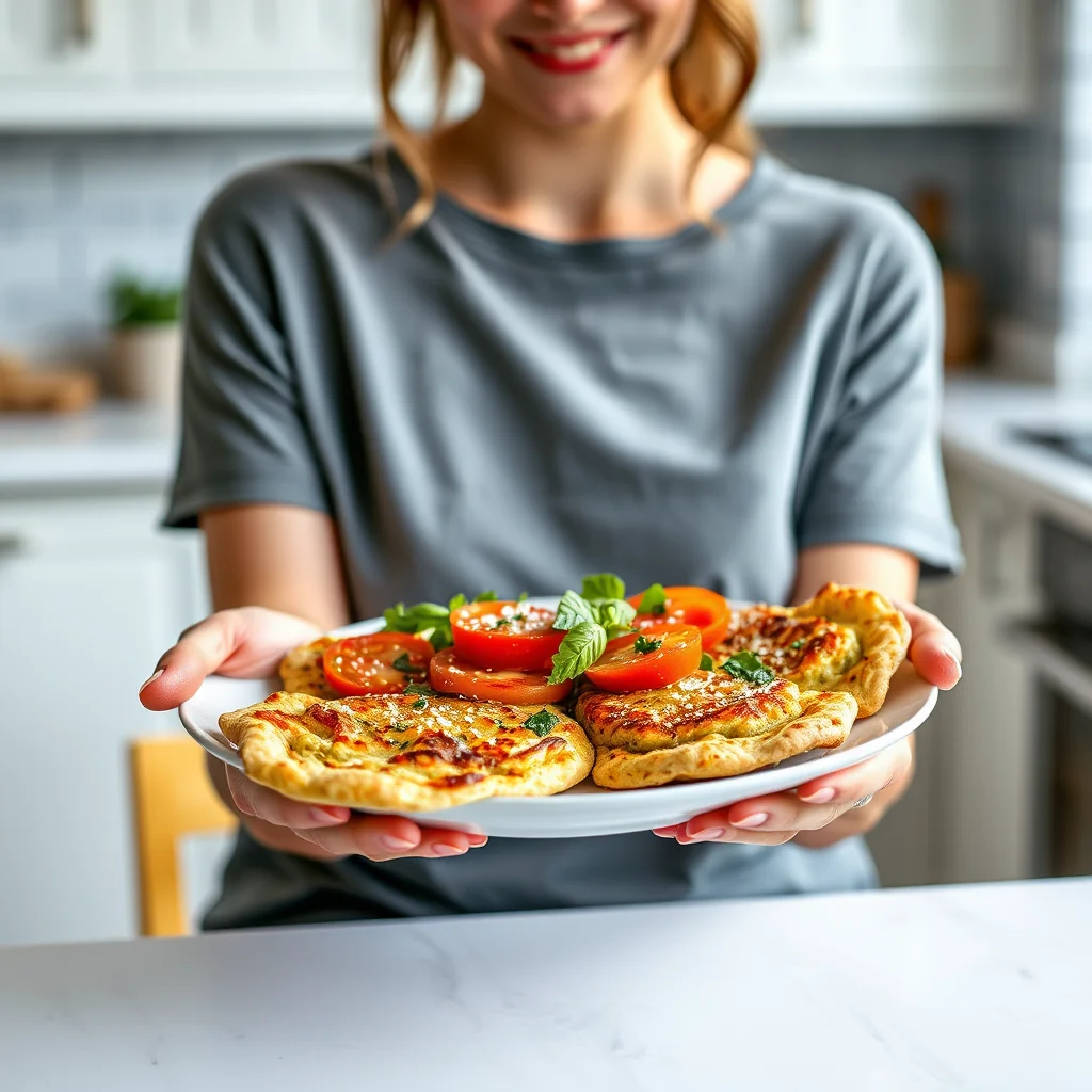 Pesto & Tomato Flatbreads with Chicken Parmesan Crust – vegetarian recipe
