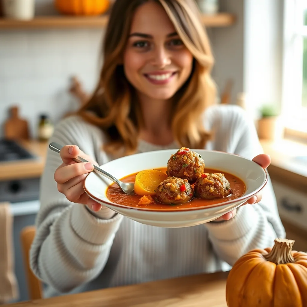 Savory Pumpkin and Chorizo Meatball Soup – vegetarian recipe