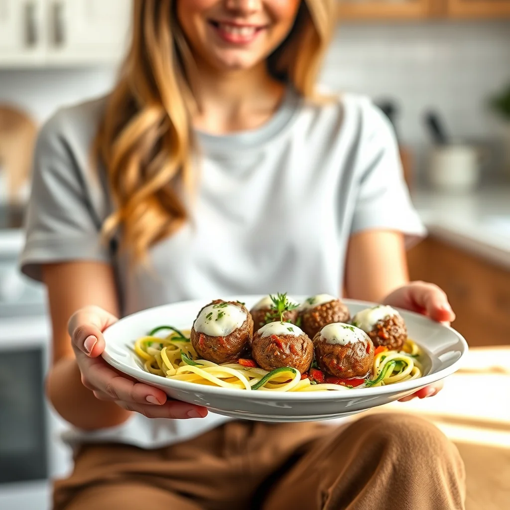 Keto Mozzarella-Stuffed Meatballs with Zucchini Noodles – vegetarian recipe