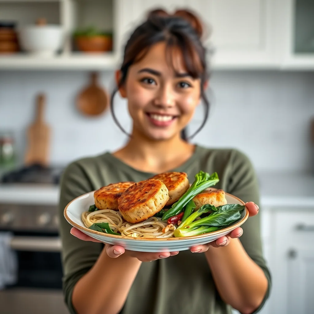 Homemade Herb Chicken Sausage Patties with Braised Bok Choy – vegetarian recipe