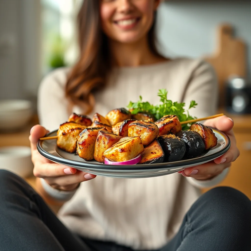 Grilled Chicken Kebabs with Balsamic Eggplant – vegetarian recipe