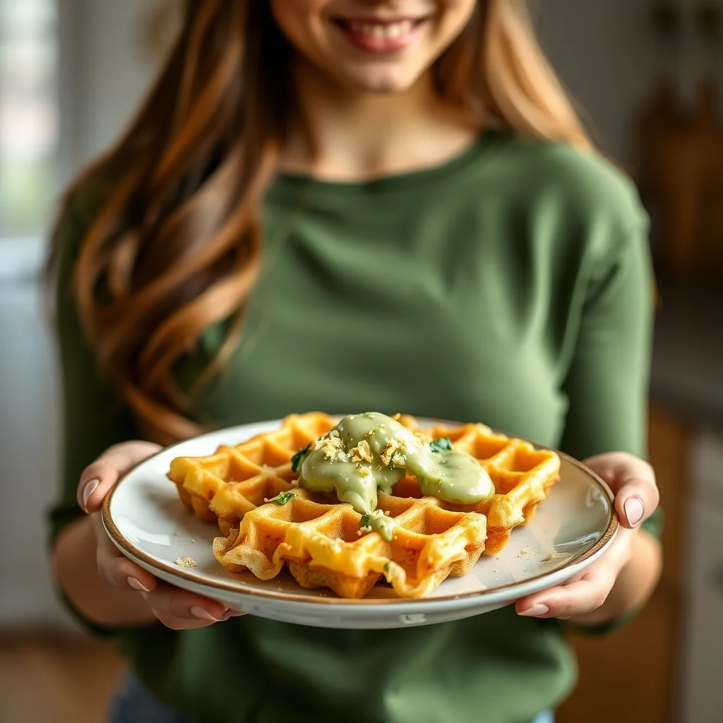 Savory Spinach and Cheddar Chaffles with Creamy Avocado Sauc – vegetarian recipe