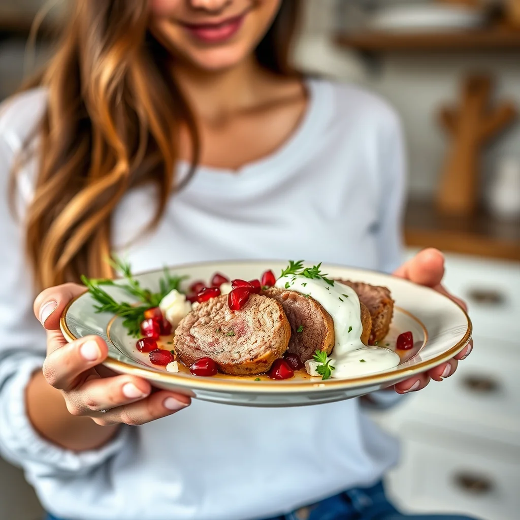 Lamb Tenderloin with Feta, Pomegranate, and Lemon-Parsley Cr – vegetarian recipe