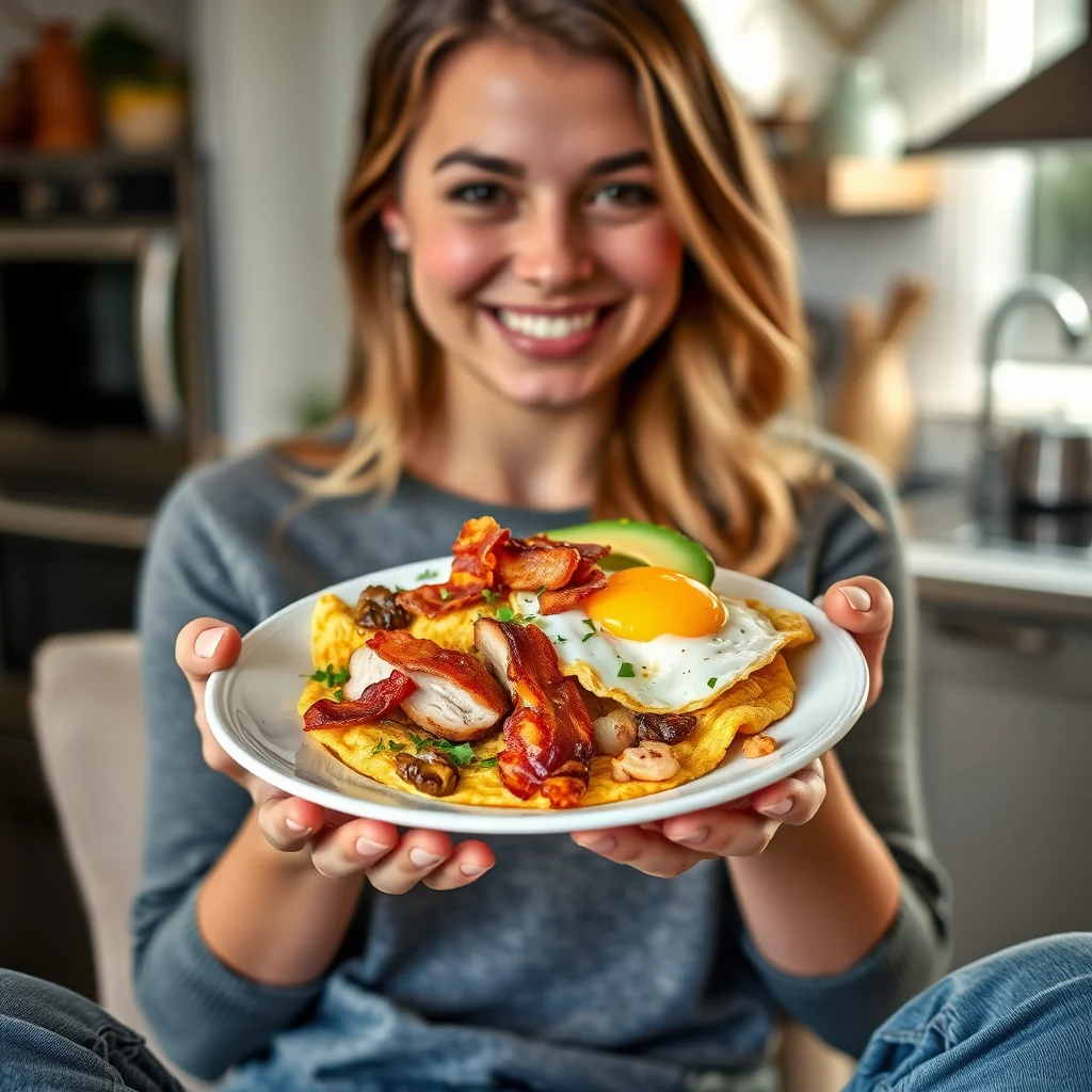 Protein Powerhouse Omelet with Chicken, Bacon, and Avocado – vegetarian recipe