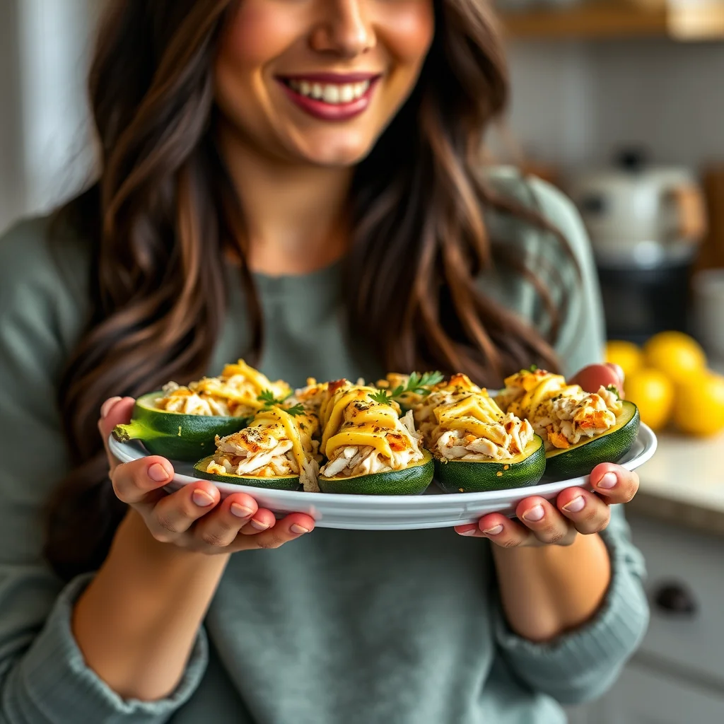Cheesy Chicken Stuffed Zucchini Boats – vegetarian recipe