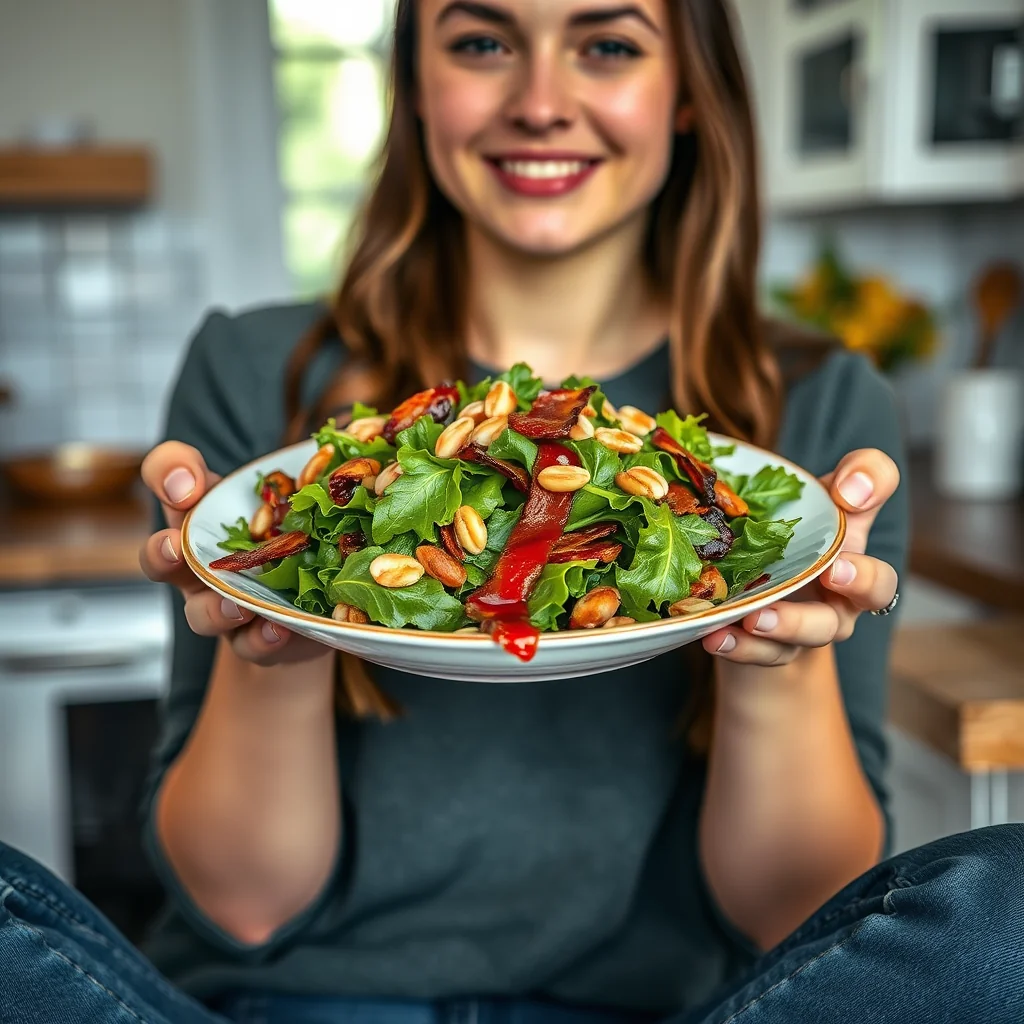 Keto Green Salad with Bacon, Pine Nuts, and Raspberry Vinaig – vegetarian recipe