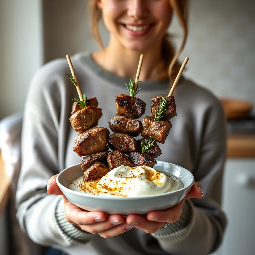 Rosemary Lamb Skewers with Mint Yogurt Dip – vegetarian recipe
